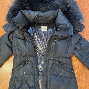SAM. puffer down jacket, women, fox fur hood, size S. Mint condition.